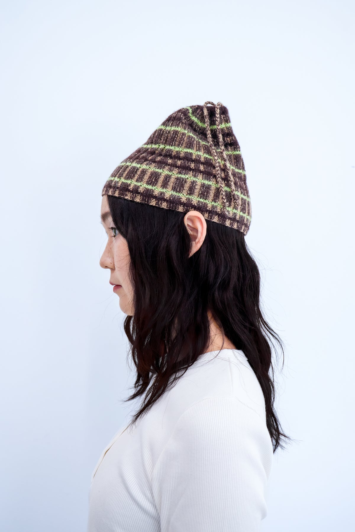 Plaid Pouch Beanie- Brown