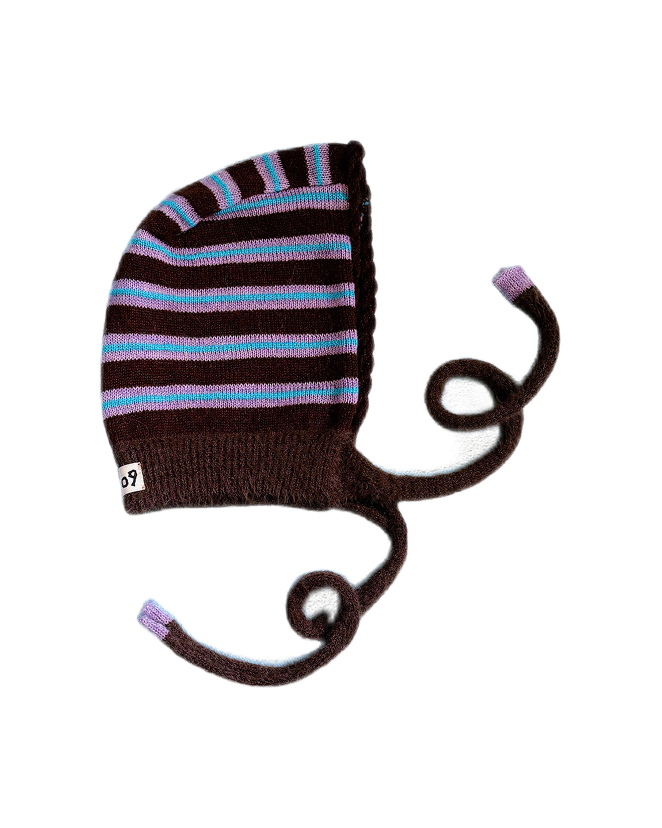 handmade purple striped bonnet wool mohair
