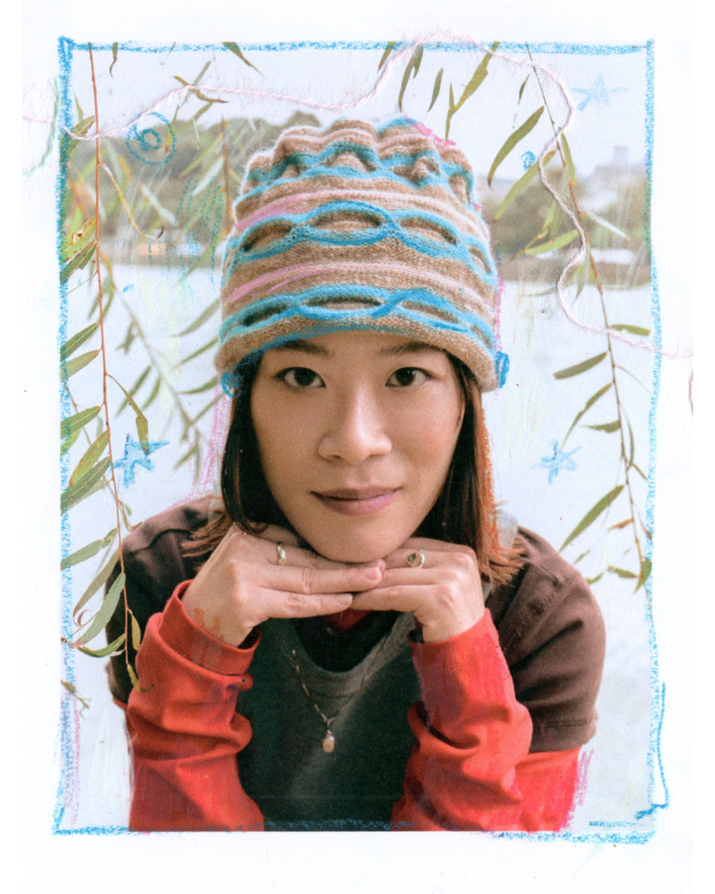 3d knit beanie with textured pattern worn on model
close-up of reversible knit beanie in brown and yellow stripes
side profile of wool mohair beanie with sculptural texture