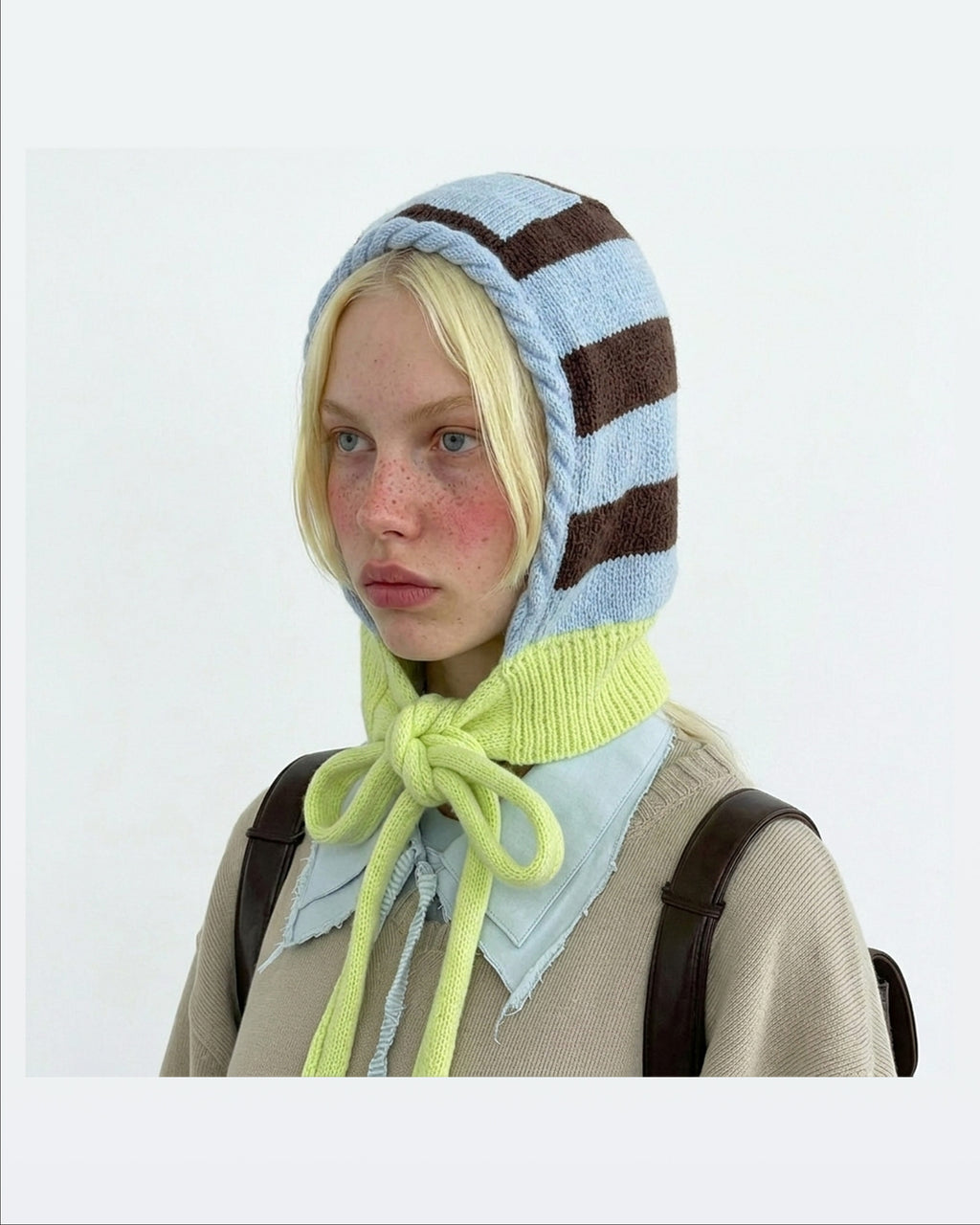 handmade lime green bonnet wool mohair