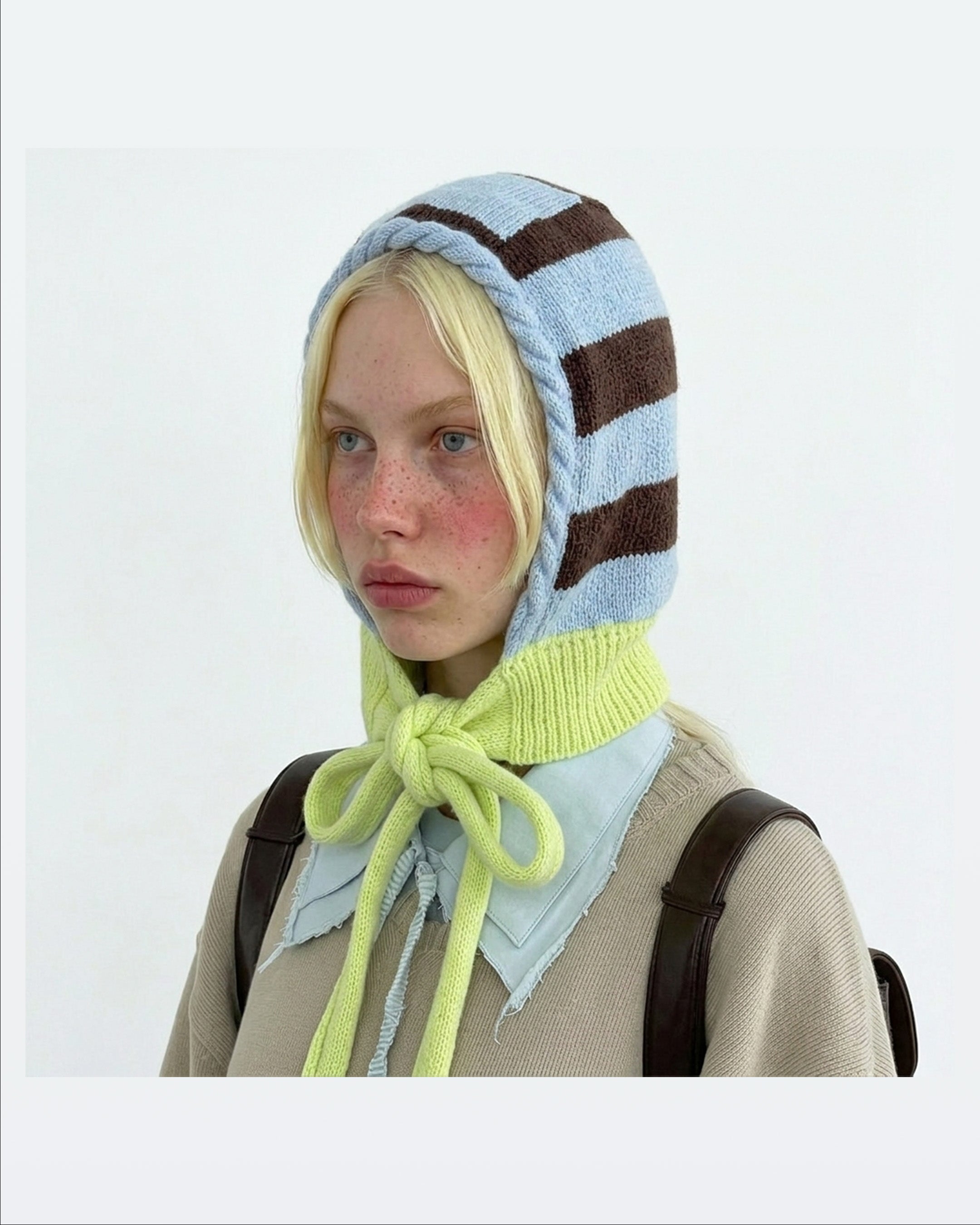 handmade lime green bonnet wool mohair