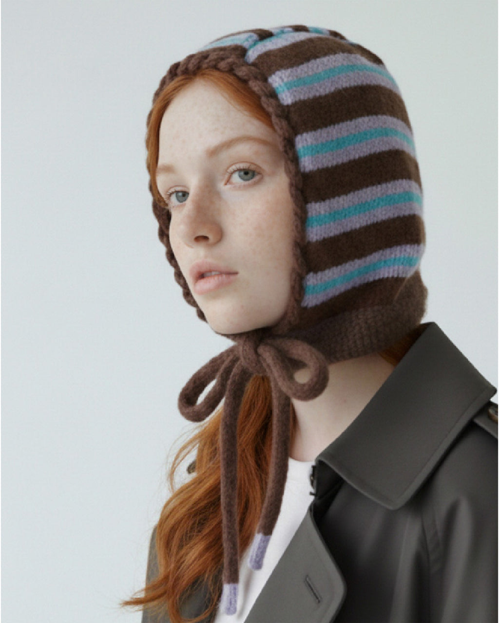 handmade purple striped bonnet wool mohair