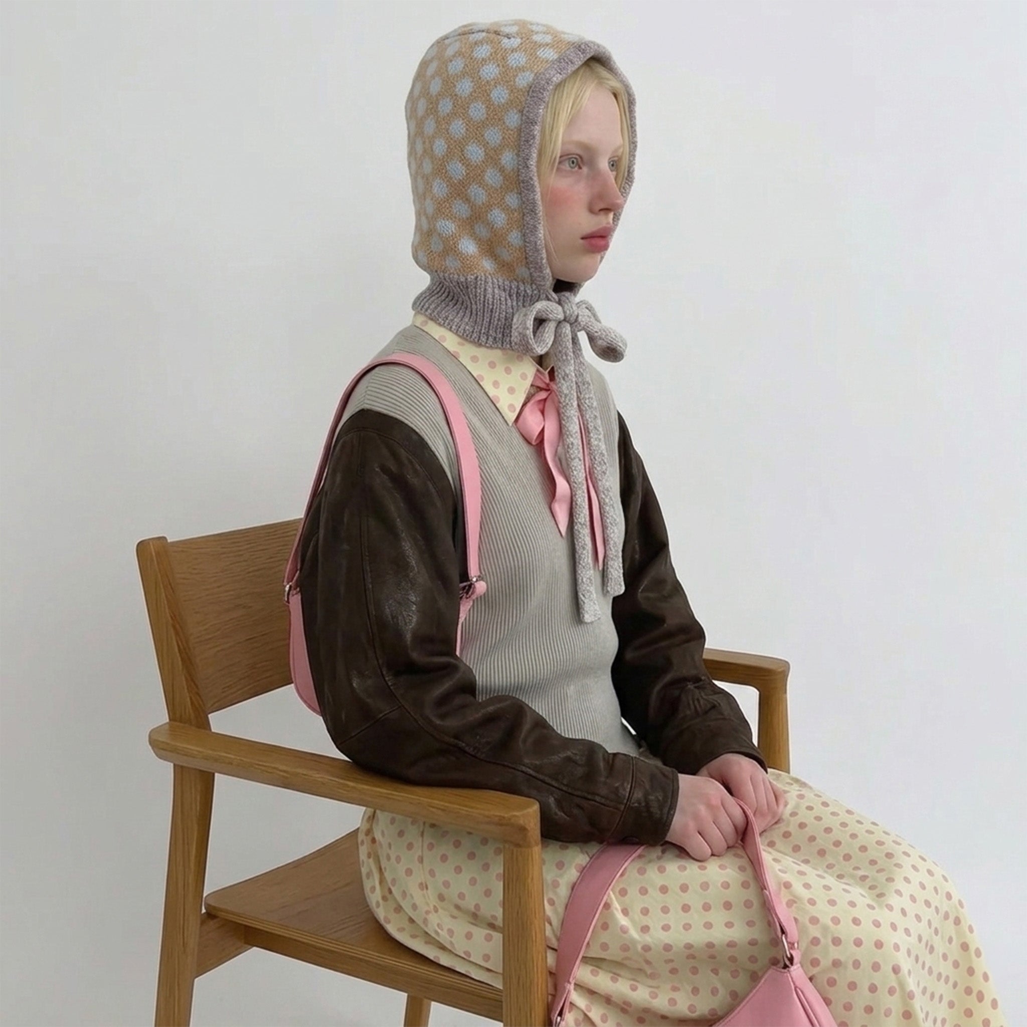 handmade polka dot bonnet wool mohair