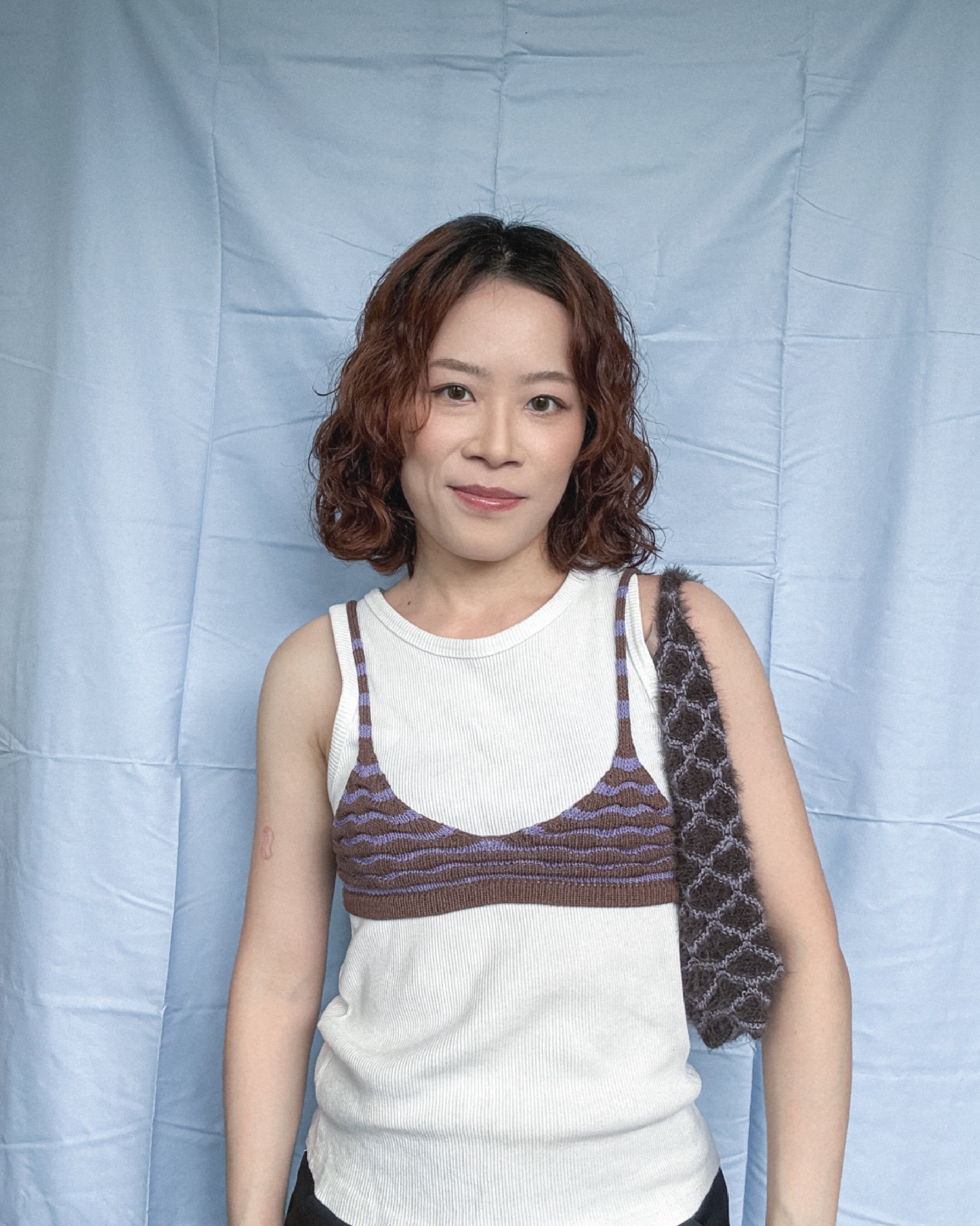 handmade Japanese paper knit bralette with ripple texture, soft knit top