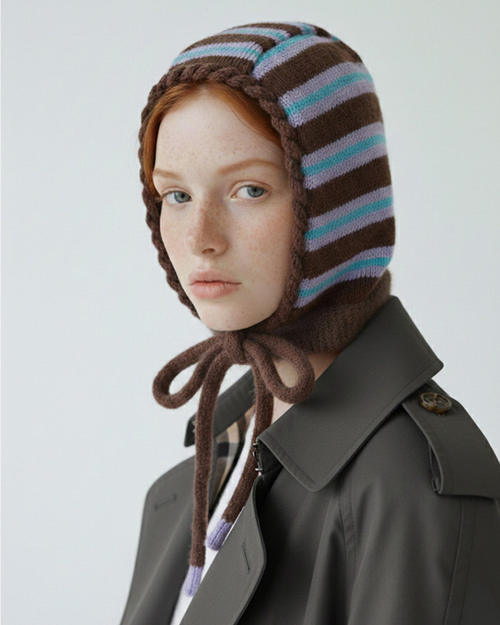 handmade purple striped bonnet wool mohair
