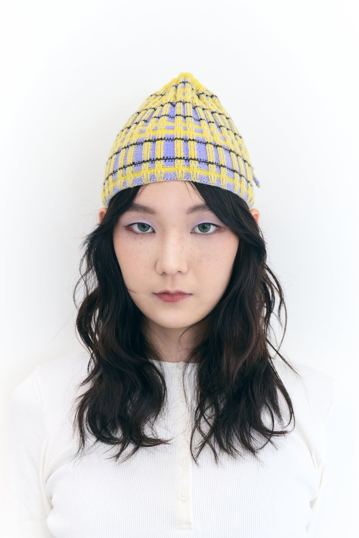 Plaid Pouch Beanie- Lemon